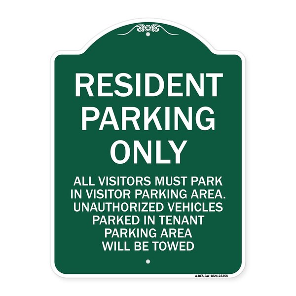 Signmission Parking Sign Resident Parking Only, Green & White Aluminum Sign, 18" x 24", GW-1824-23358 A-DES-GW-1824-23358 - main